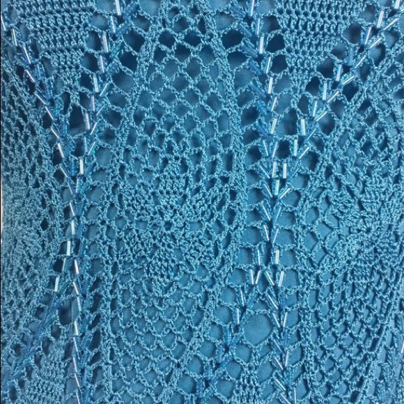 Karen Millen Turquoise Blue beaded Crotched Dress, Size 10 U.K. - Picture 6 of 16